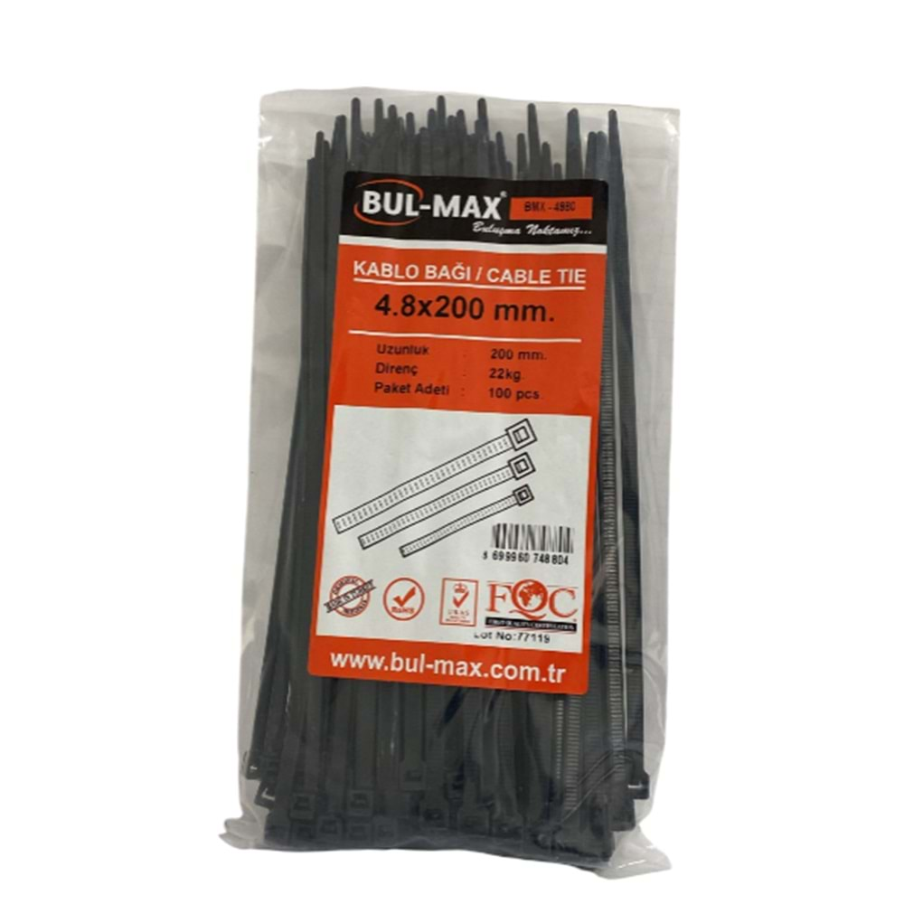 BULMAX 4.8X200MM CIRT KELEPÇE SİYAH 100PCS